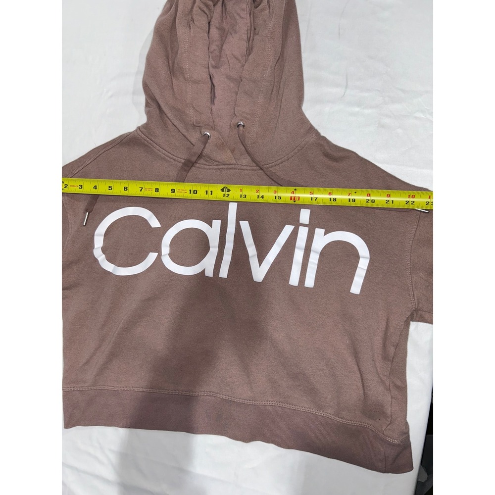 Calvin Klein Performance Womens Cropped Hoodie Mauve Logo Sweatshirt Large - Picture 4 of 7